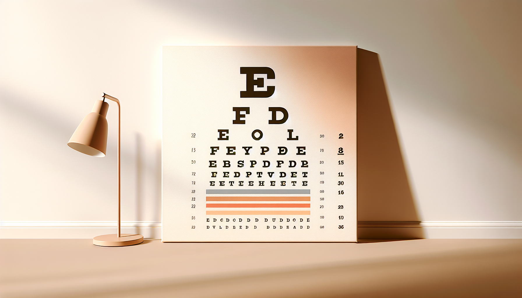 Snellen eye chart illustration - clean modern design on warm cream background